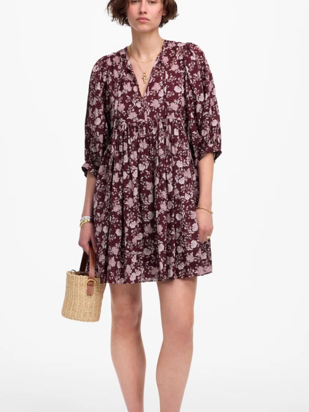 Madewell Splitneck Puff Sleeve Floral Dress